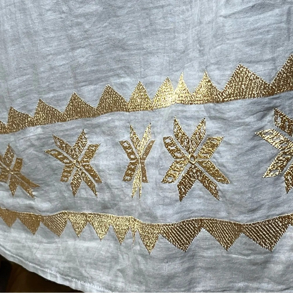 Greek Archaic Kori Oversized Light Grey Metallic Gold Embroidered Dress Medium - Picture 8 of 12